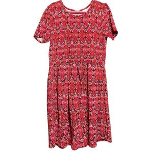 LuLaRoe Swing Dress Women’s 2XL Red Short Sleeve Fit-and-Flare Pullover Zipper